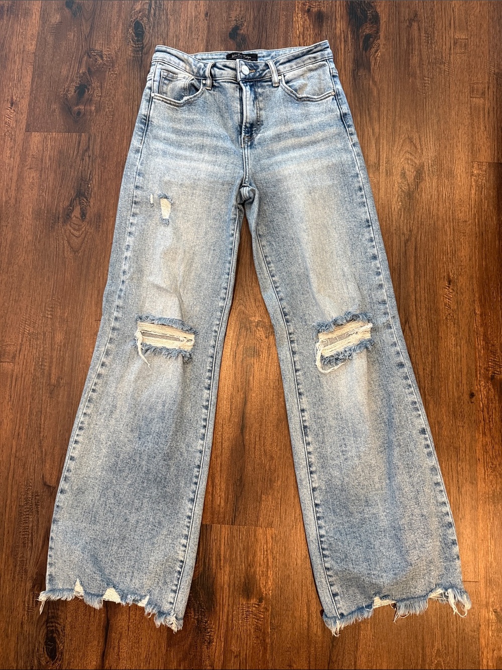 Light Blue Distressed Wide-Leg Jeans for Women
